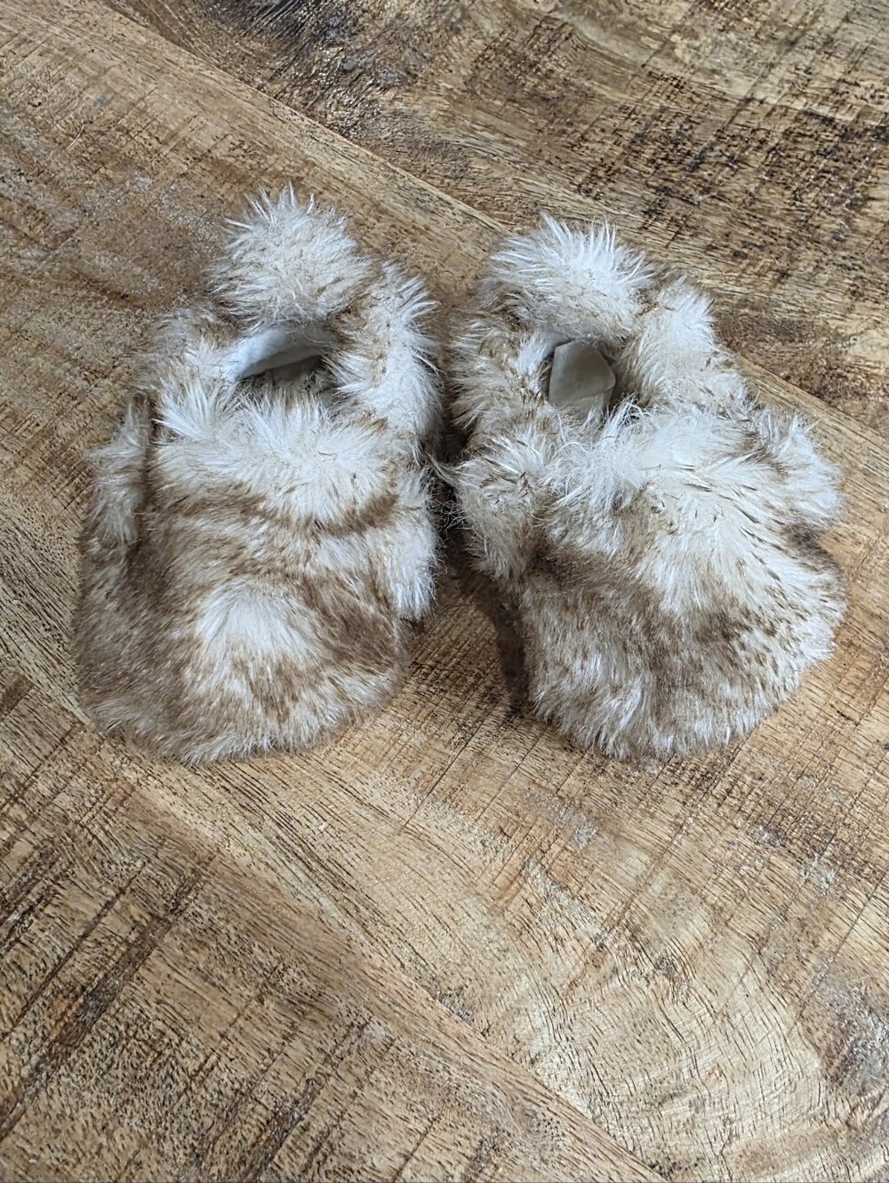 Plush Faux Fur Baby Booties - Cream Brown